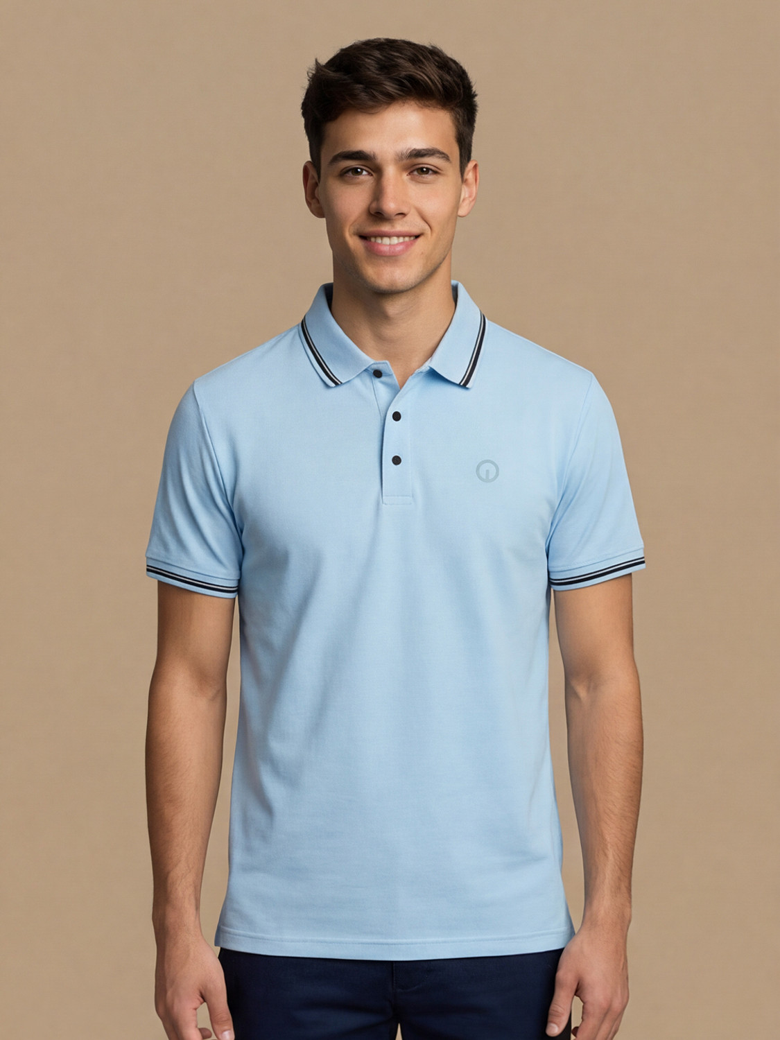 Image of INTEGRITI Solid Men Polo Neck Light Blue T-Shirt
