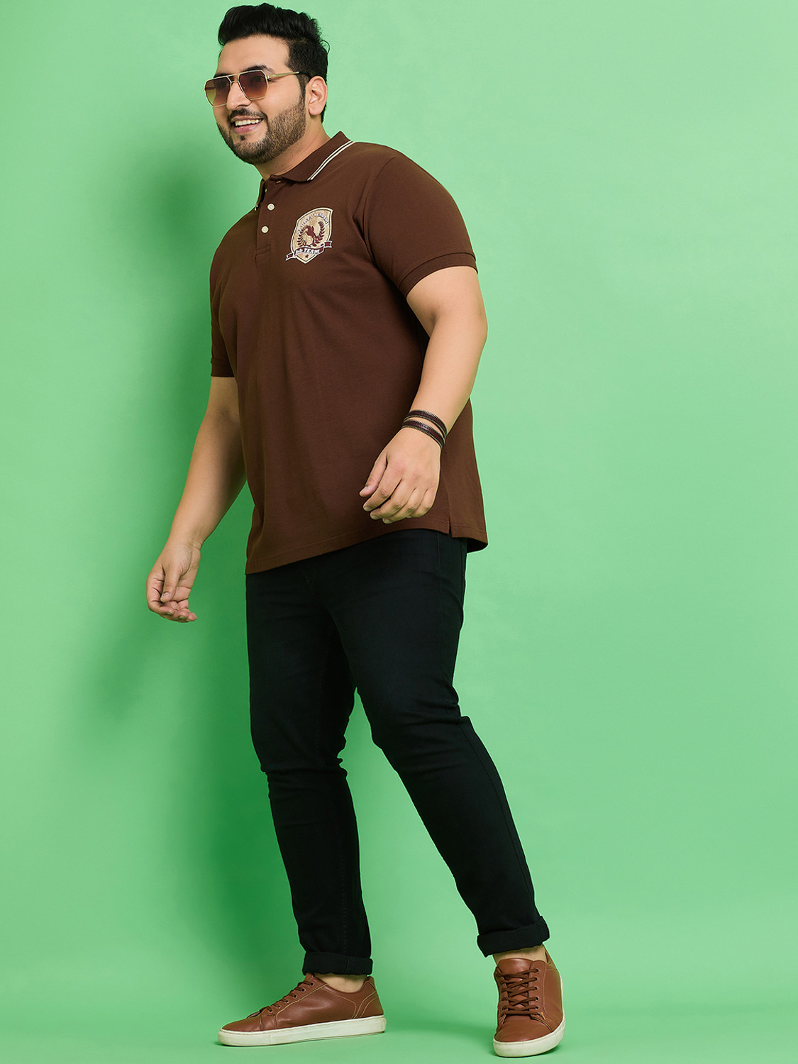 Image of bigbanana Printed Men Polo Neck Brown T-Shirt