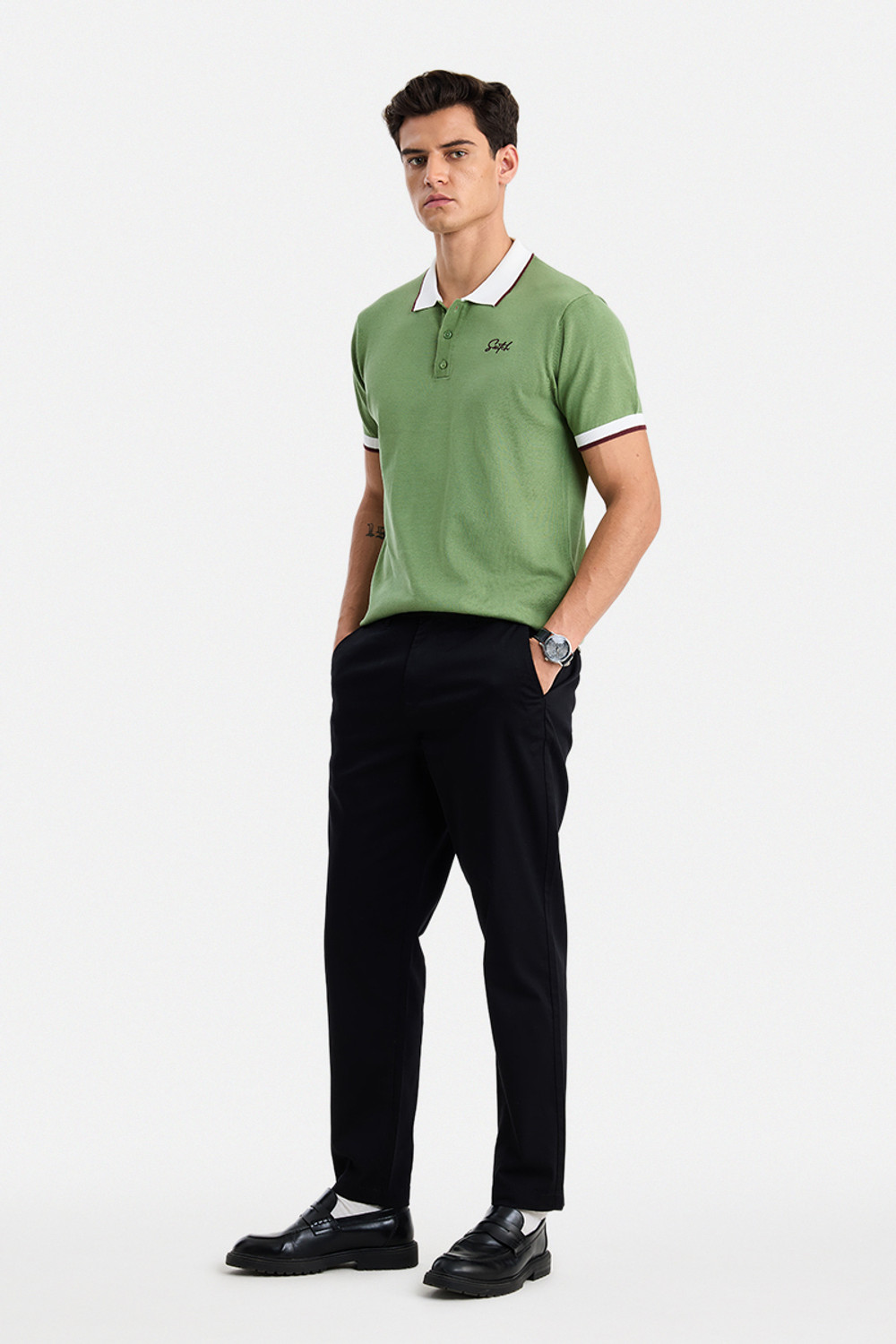 Image of Snitch Solid Men Polo Neck Green T-Shirt