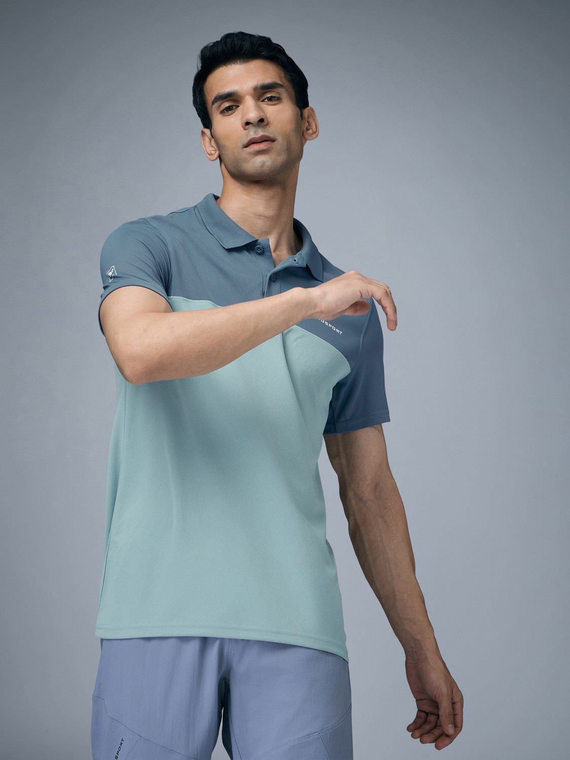 Image of TECHNOSPORT Colorblock Men Polo Neck Grey T-Shirt