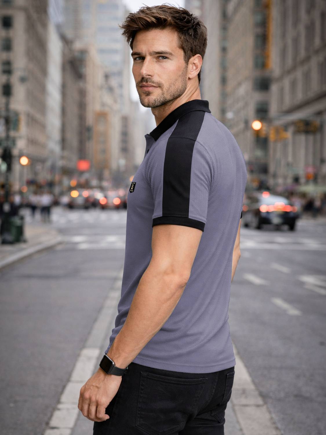 VeBNoR Men Grey Polo Neck T-Shirt - Image 3