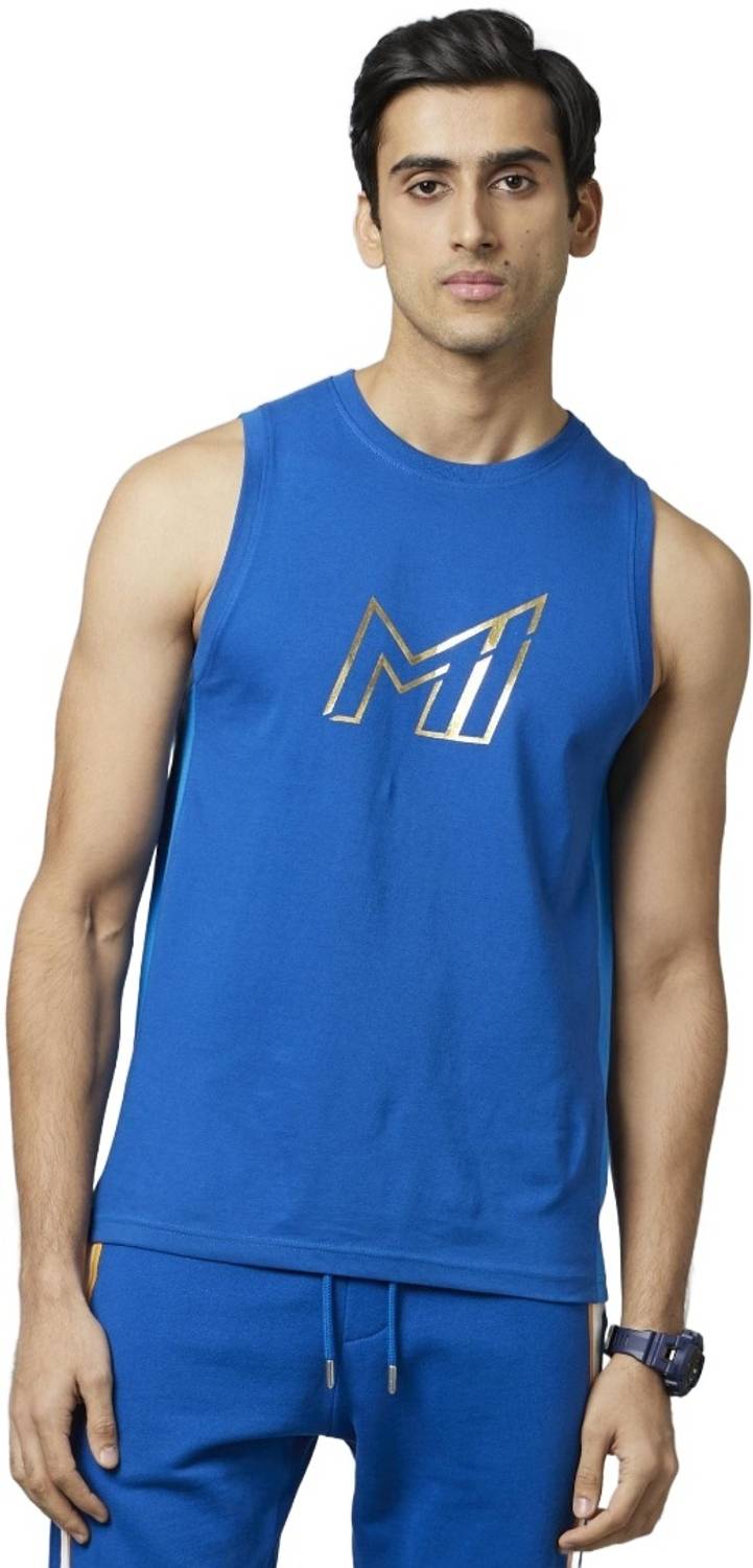 Celio Typography Men Round Neck Blue T-Shirt