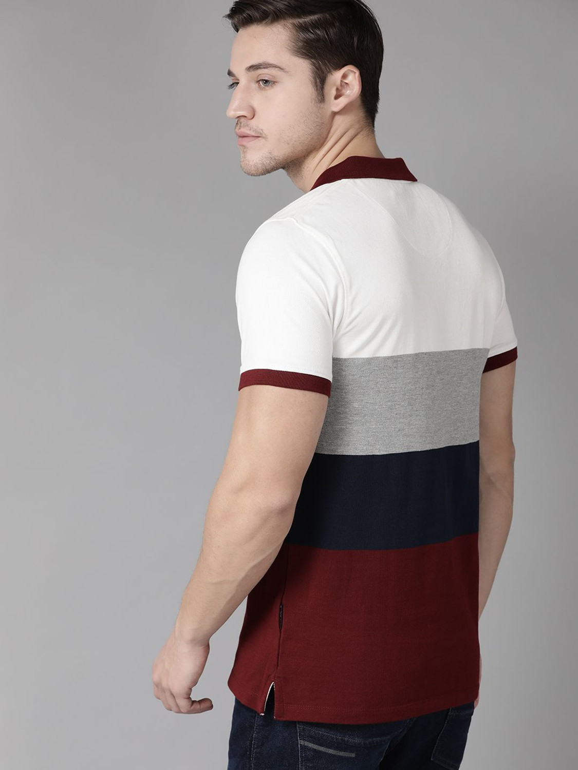 Image of Roadster Colorblock Men Polo Neck White T-Shirt