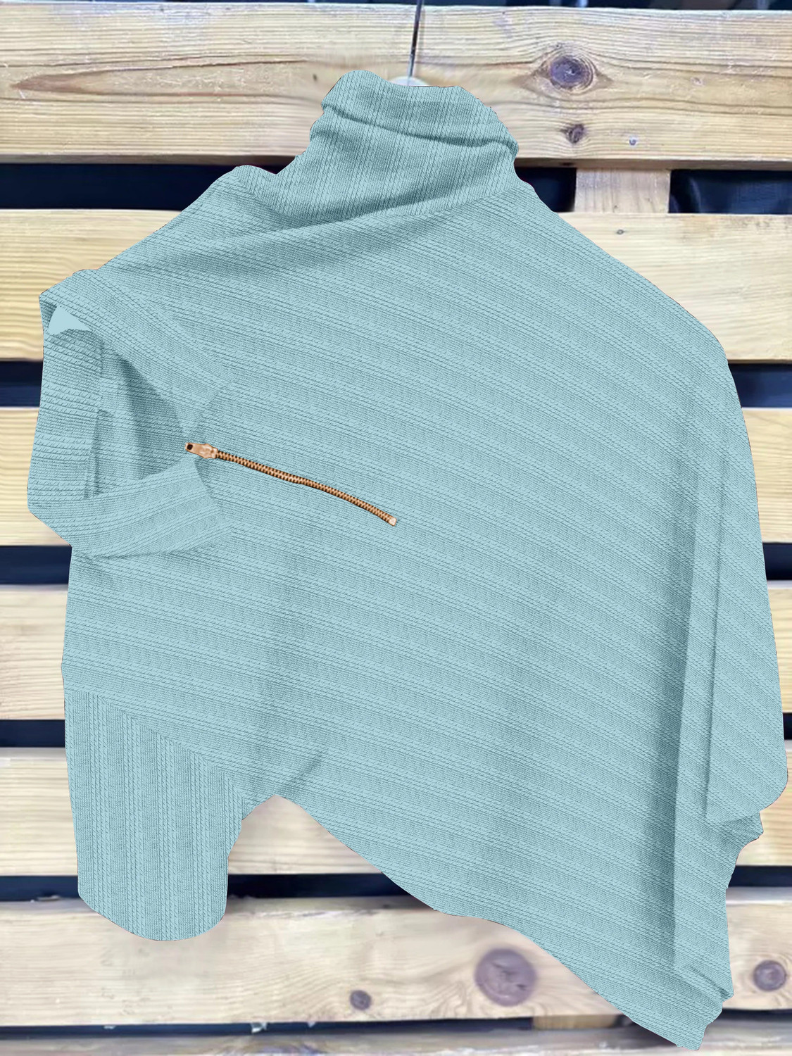 Image of COMBRAIDED Striped Men Zip Neck Light Blue T-Shirt