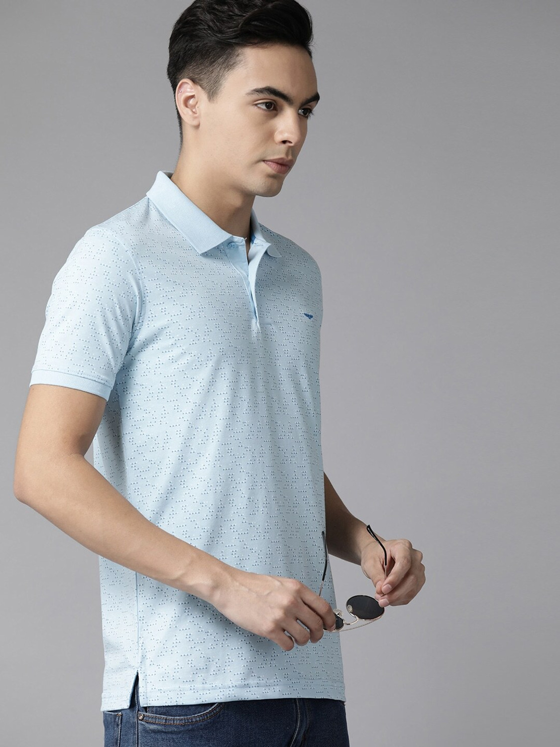 Image of PARK AVENUE Printed Men Polo Neck Blue T-Shirt