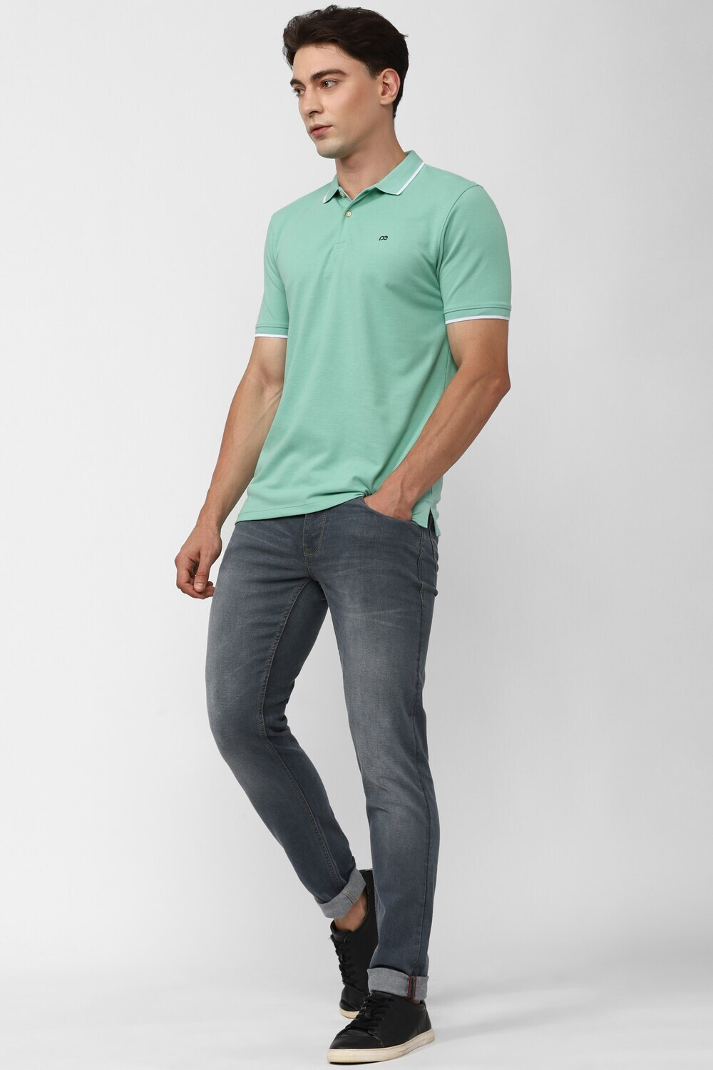 Image of PETER ENGLAND Solid Men Polo Neck Green T-Shirt