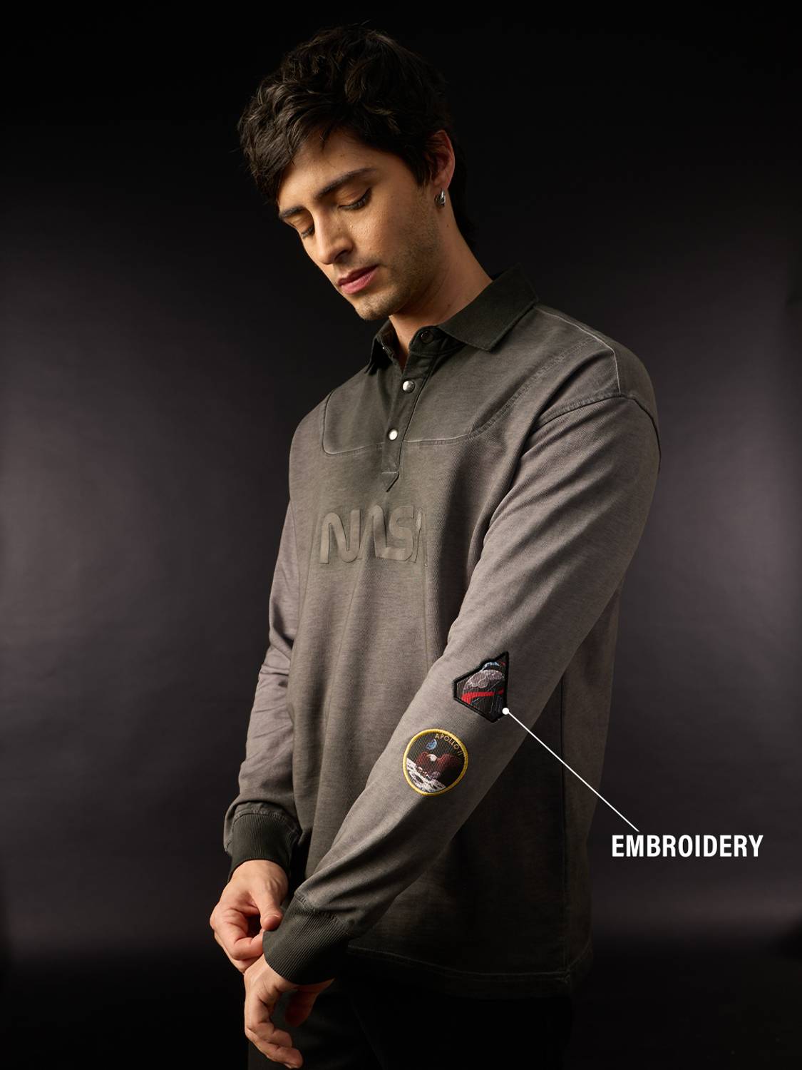 The Souled Store Men's Grey Polo Neck T-Shirt - Image 3
