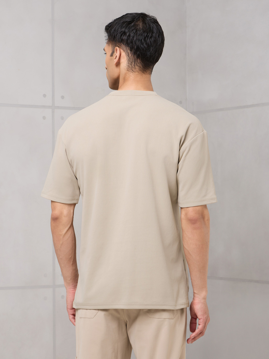 Image of TECHNOSPORT Sporty Men Round Neck Beige T-Shirt