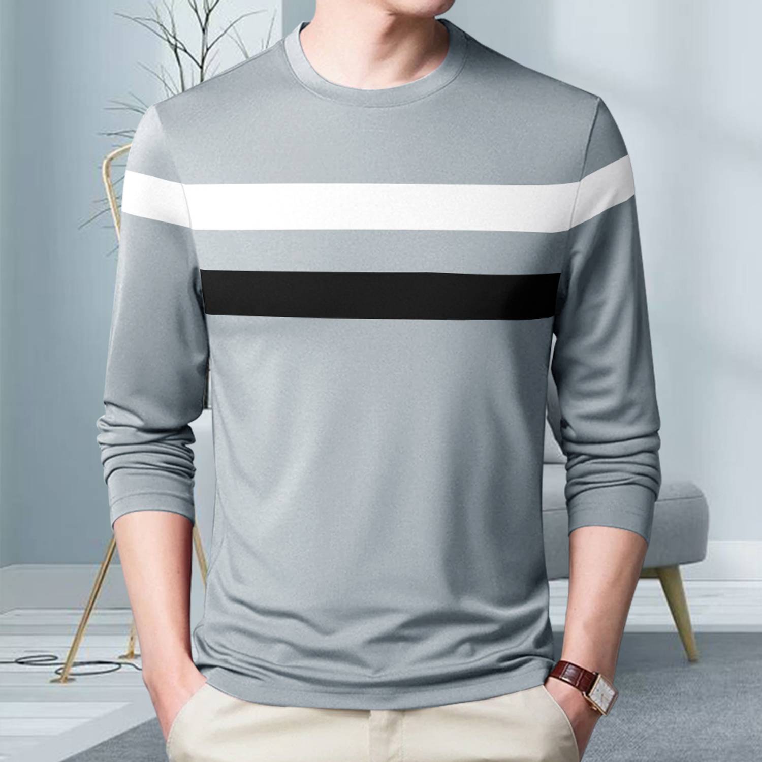 GARBLY Colorblock Men Round Neck Grey T-Shirt