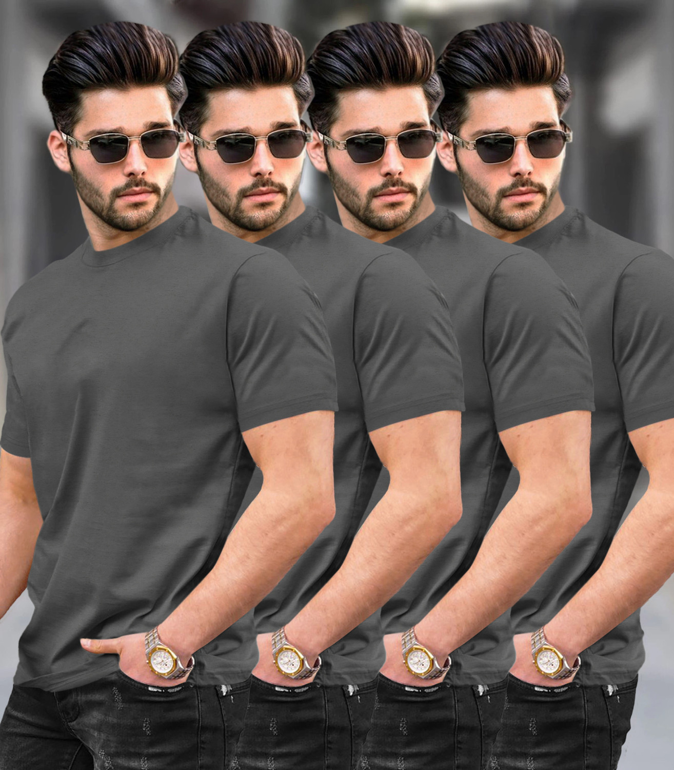 Image of TRIPR Solid Men Round Neck Multicolor T-Shirt