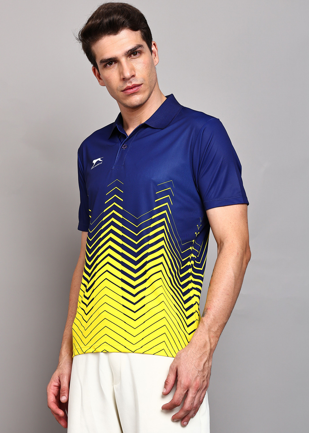 Image of Shiv Naresh Men Printed Polo Neck Polyester Multicolor T-Shirt