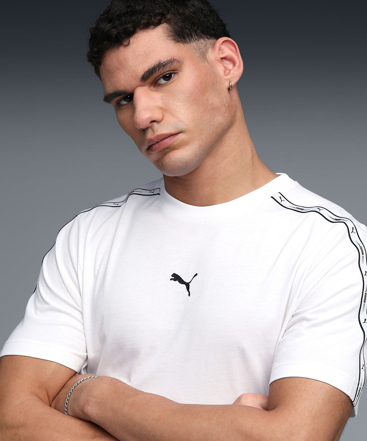 Image of PUMA Solid Men Crew Neck White T-Shirt
