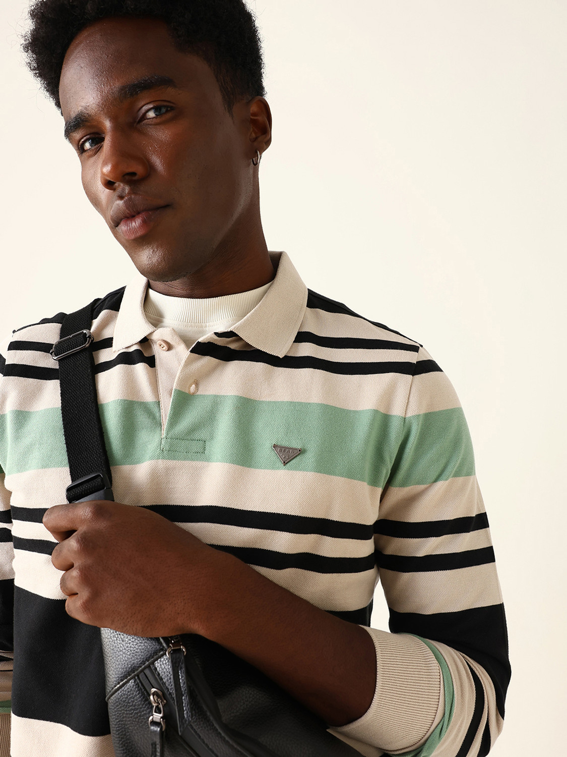 Image of THE BEAR HOUSE Striped Men Polo Neck Multicolor T-Shirt