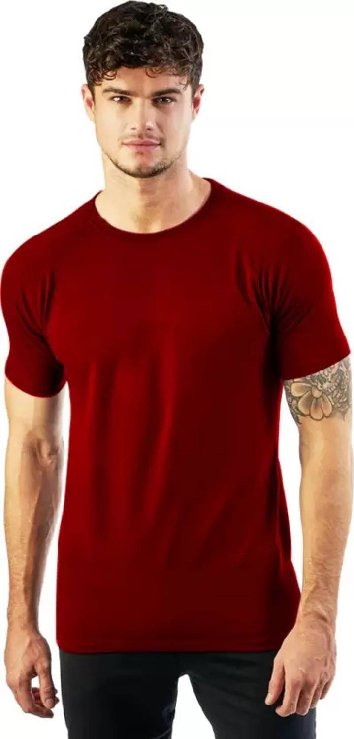 ALPHINE Solid Men Round Neck Maroon T-Shirt