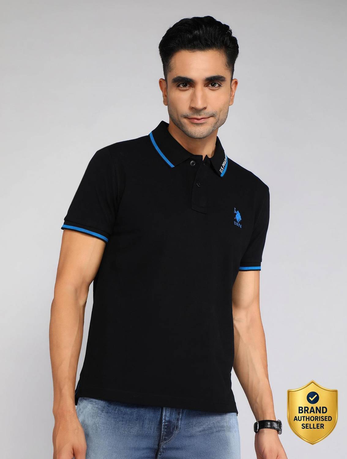 U.S. POLO ASSN Solid Men Polo Neck Black T-Shirt
