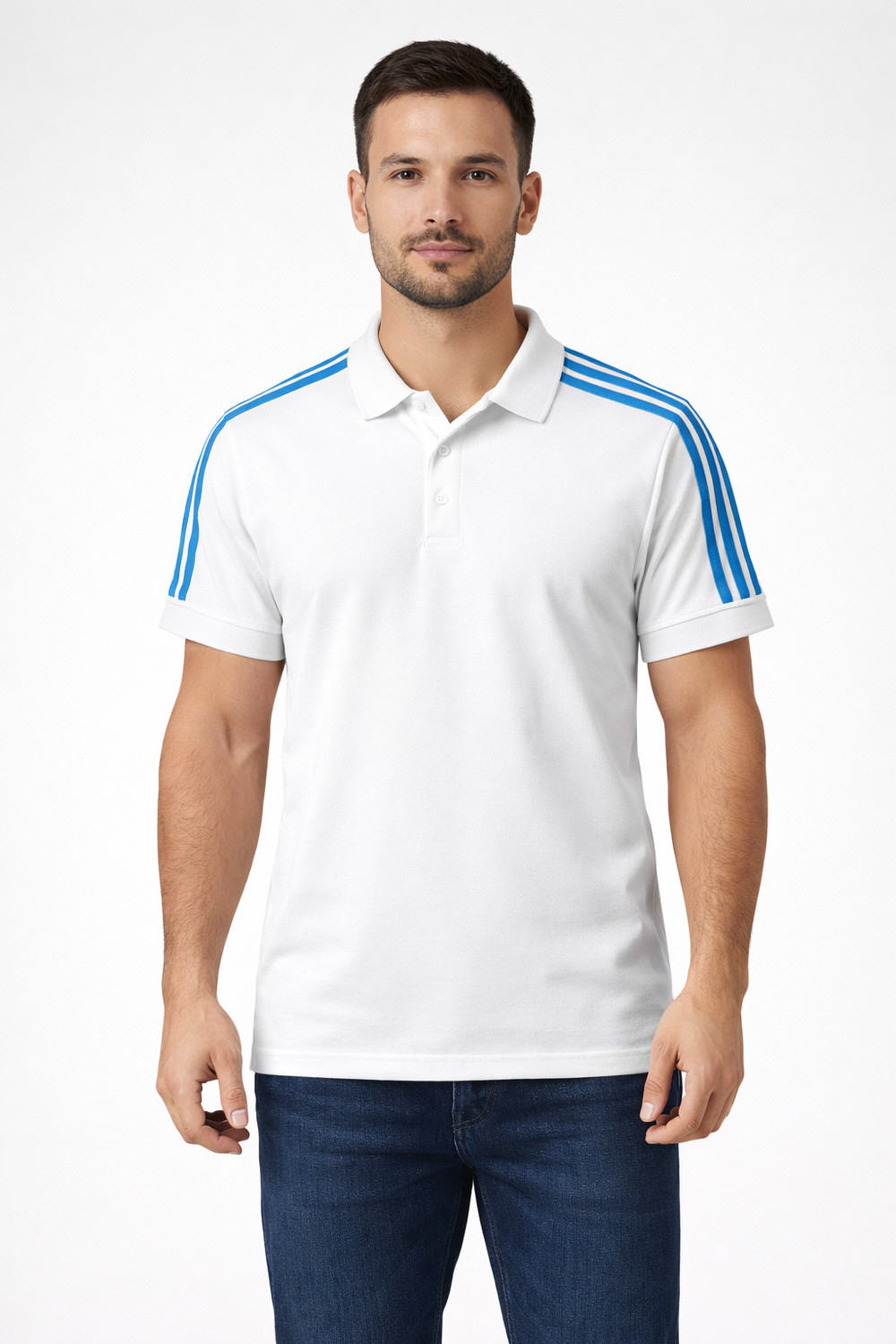 Image of dude's fashion Striped Men Polo Neck White T-Shirt