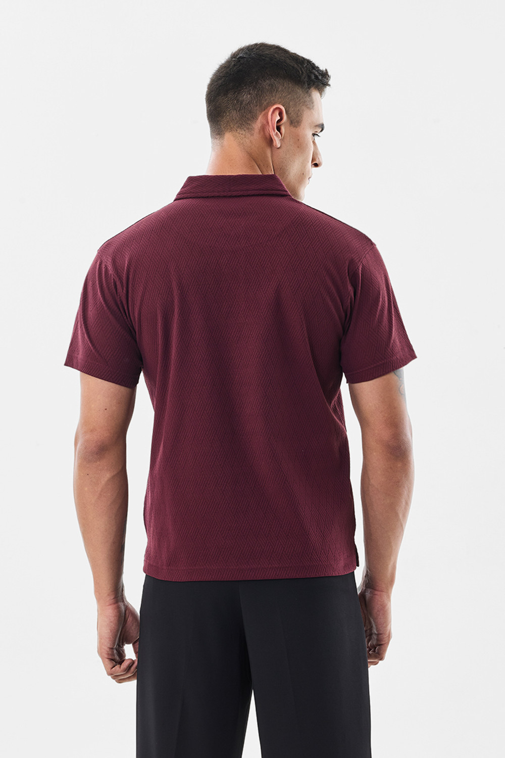 Image of Snitch Self Design Men Polo Neck Maroon T-Shirt
