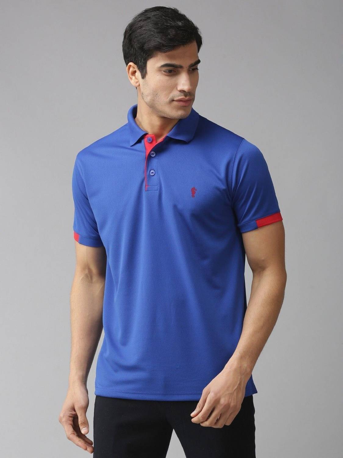 EPPE Blue-Red Polo Neck Half Sleeve Polyester Dry Fit T-shirt For