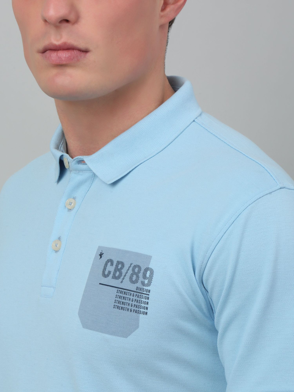 Image of CANTABIL Colorblock Men Polo Neck Blue T-Shirt