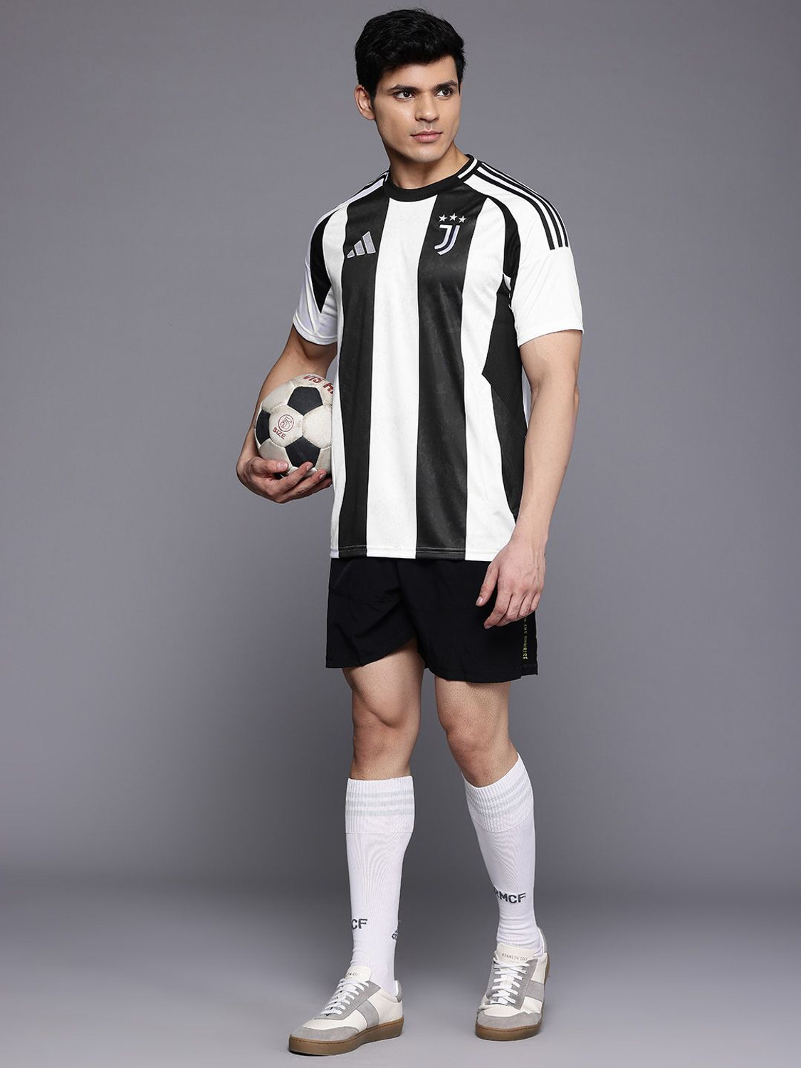 Image of ADIDAS Striped Men Round Neck White T-Shirt
