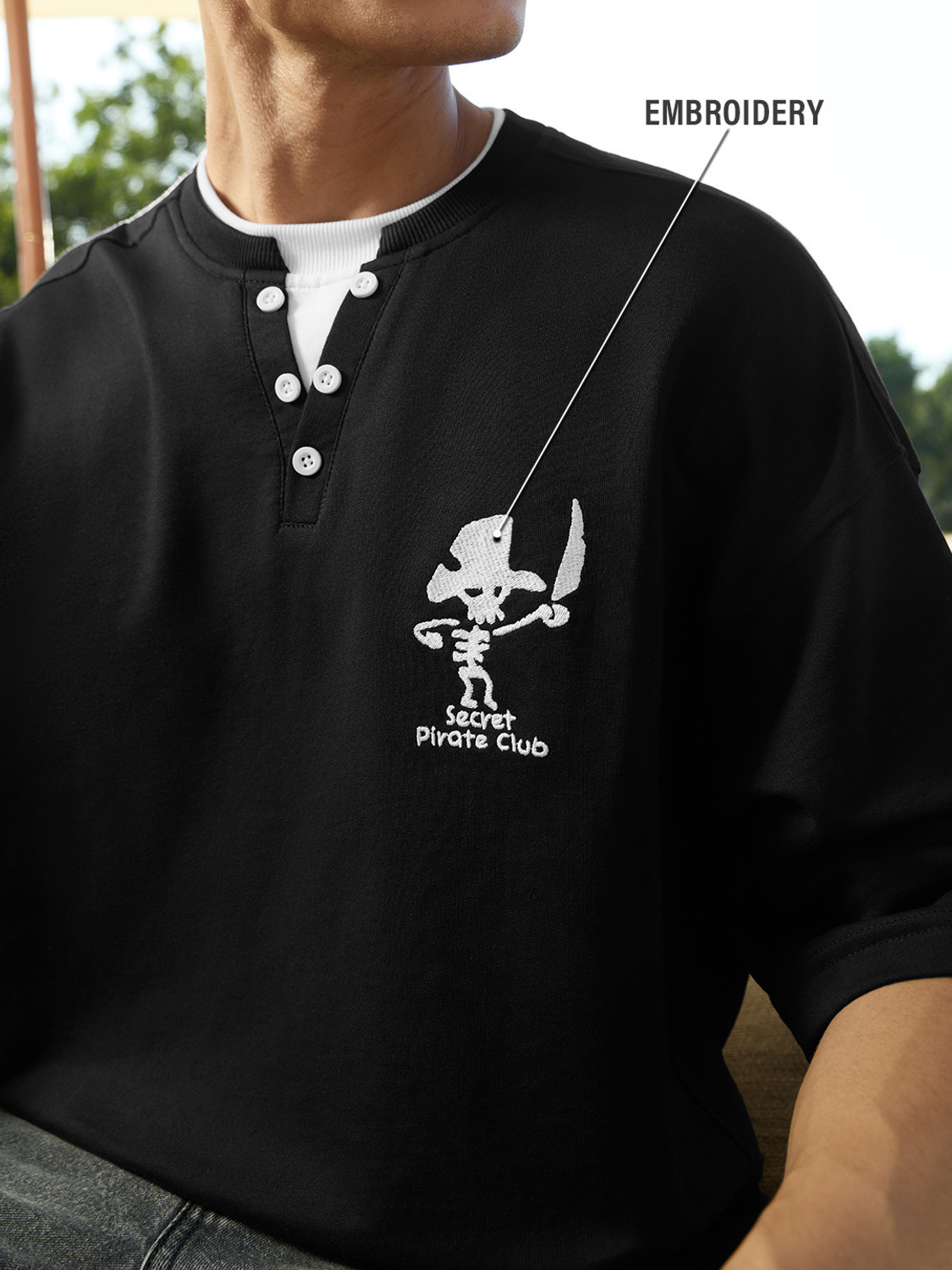 Image of The Souled Store Printed Men Henley Neck Black T-Shirt