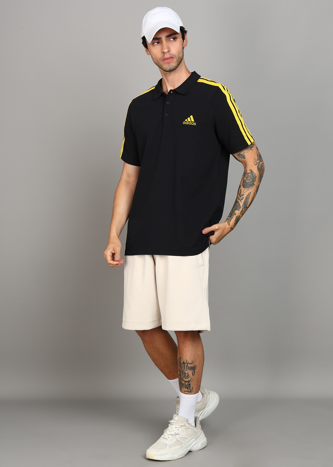 Image of ADIDAS Solid Men Polo Neck Black T-Shirt