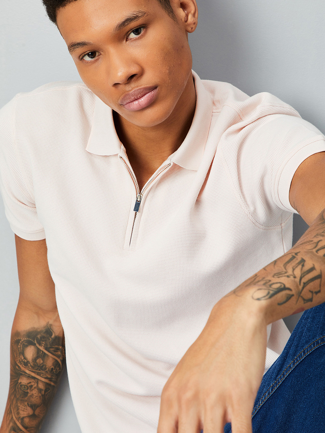 Image of MAX Solid Men Polo Neck Pink T-Shirt