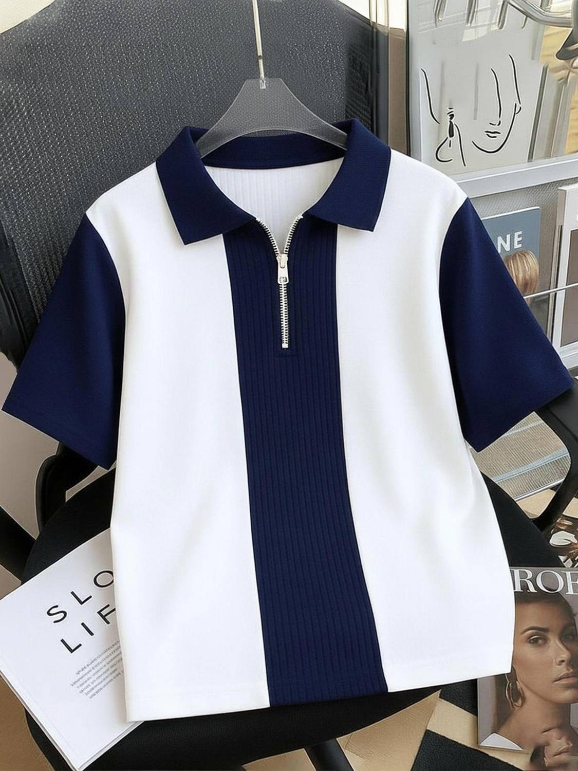AUSK Colorblock Men Polo Neck Blue, White T-Shirt
