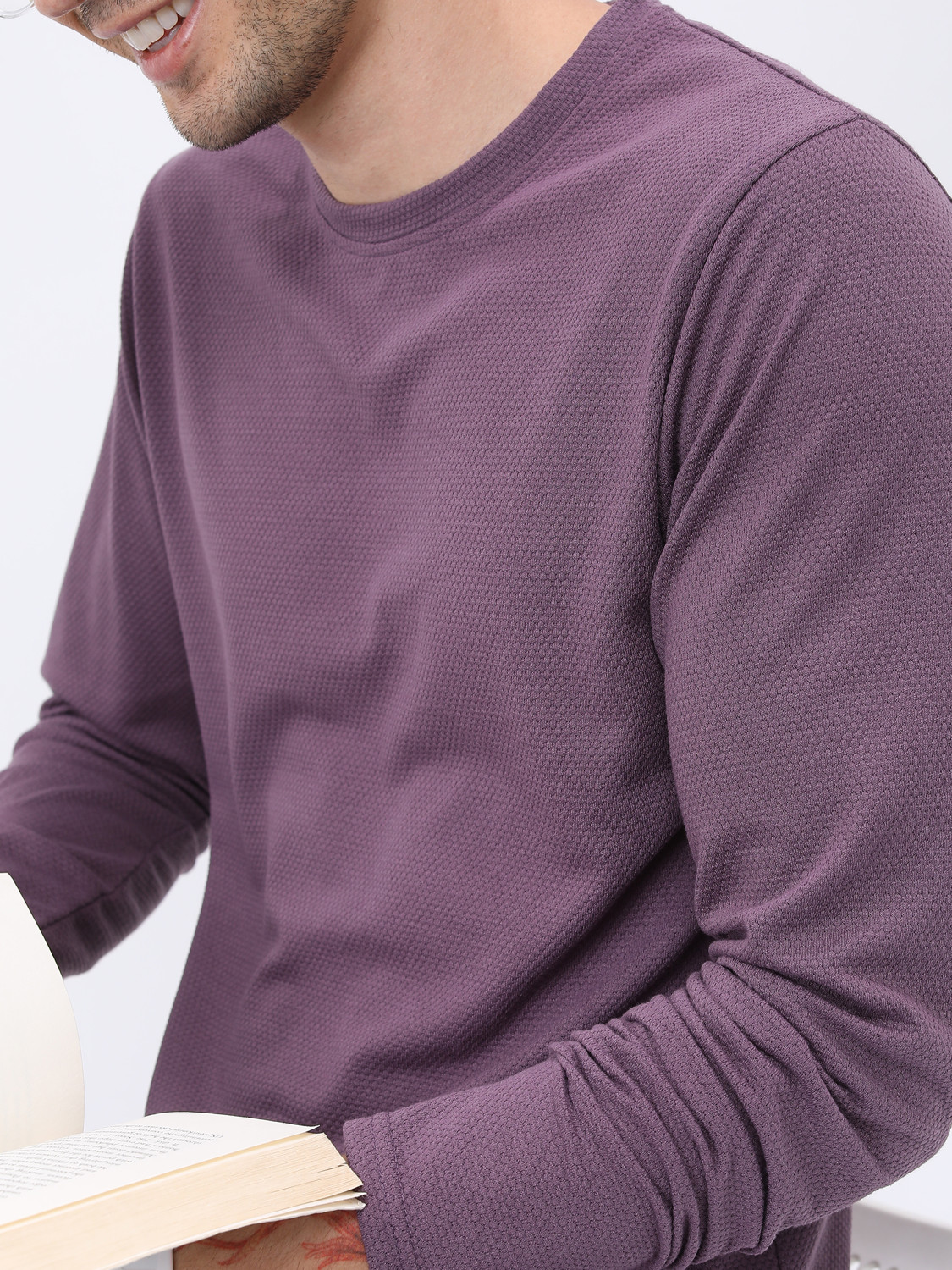 Image of HIGHLANDER Solid Men Round Neck Purple T-Shirt