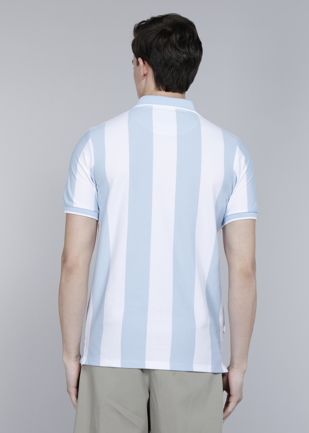 Image of KILLER Men Striped Polo Neck Polyester Light Blue T-Shirt