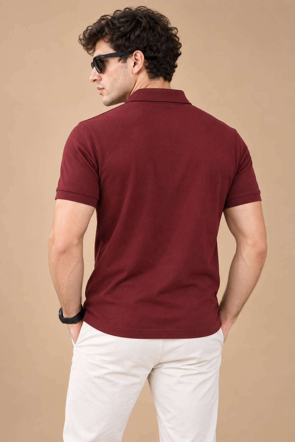 Roadster Solid Men Polo Neck Maroon T-Shirt - Image 5