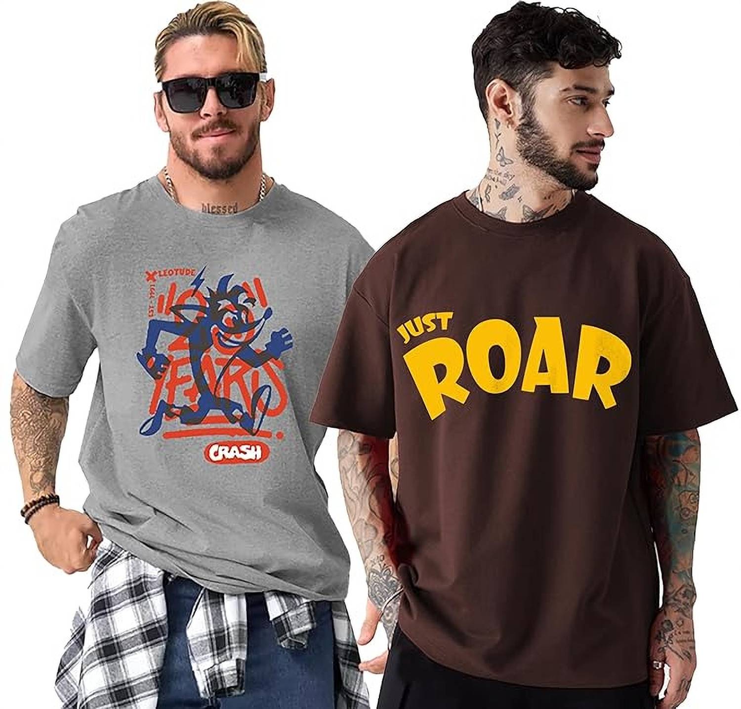 Leotude Men Printed Round Neck Cotton Blend Multicolor T-Shirt