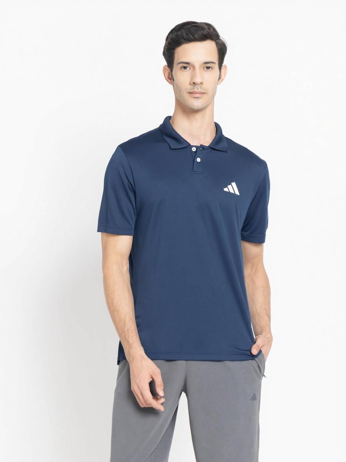 ADIDAS Solid Men Polo Neck Blue T-Shirt