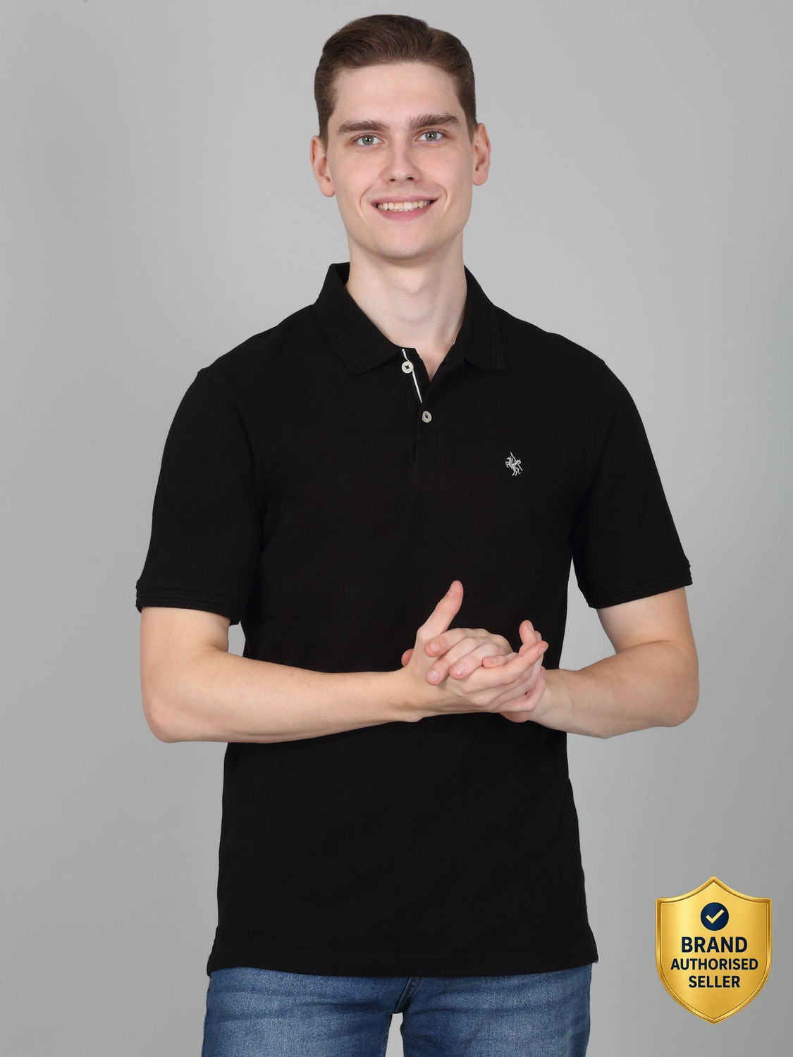 Image of CANTABIL Solid Men Polo Neck Black T-Shirt