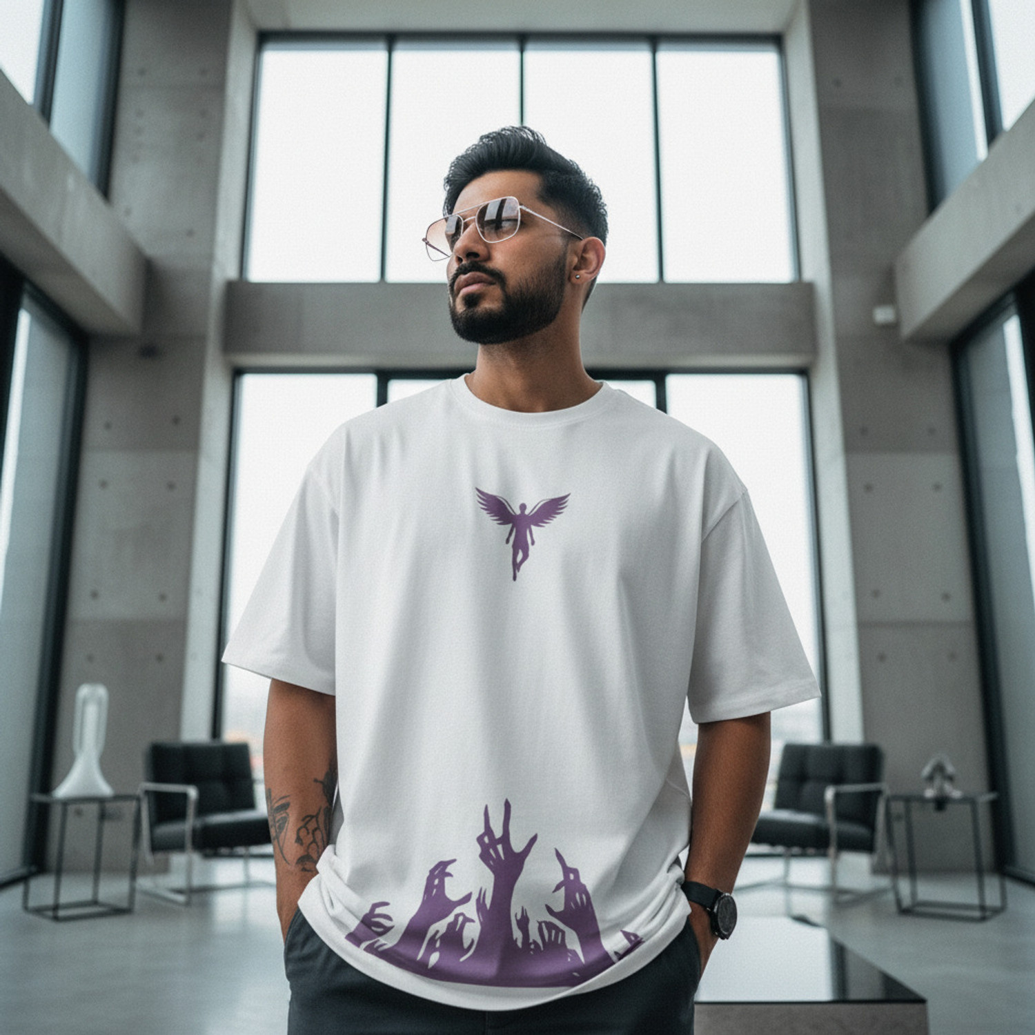 Image of Oryon Graphic Print Men Round Neck White T-Shirt