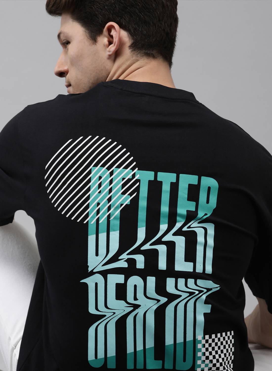 Adrenex Printed Men Round Neck Black T-Shirt