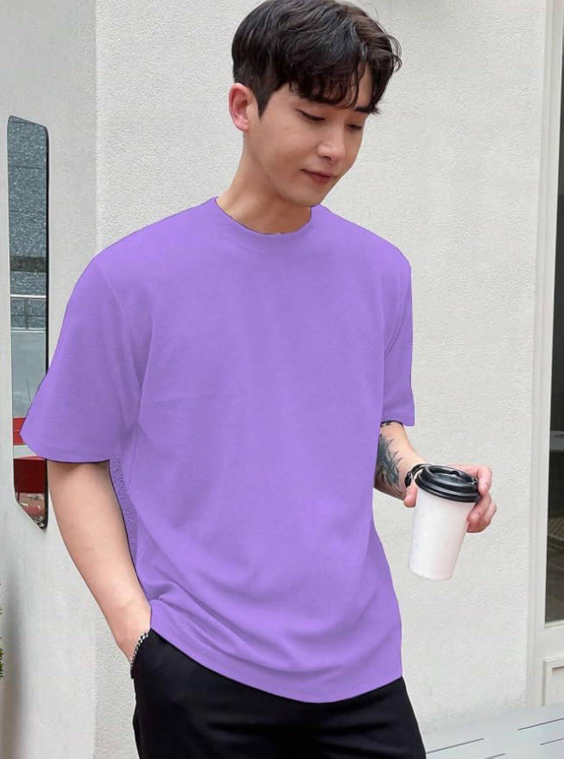 LWEXS Solid Men Round Neck Purple T-Shirt