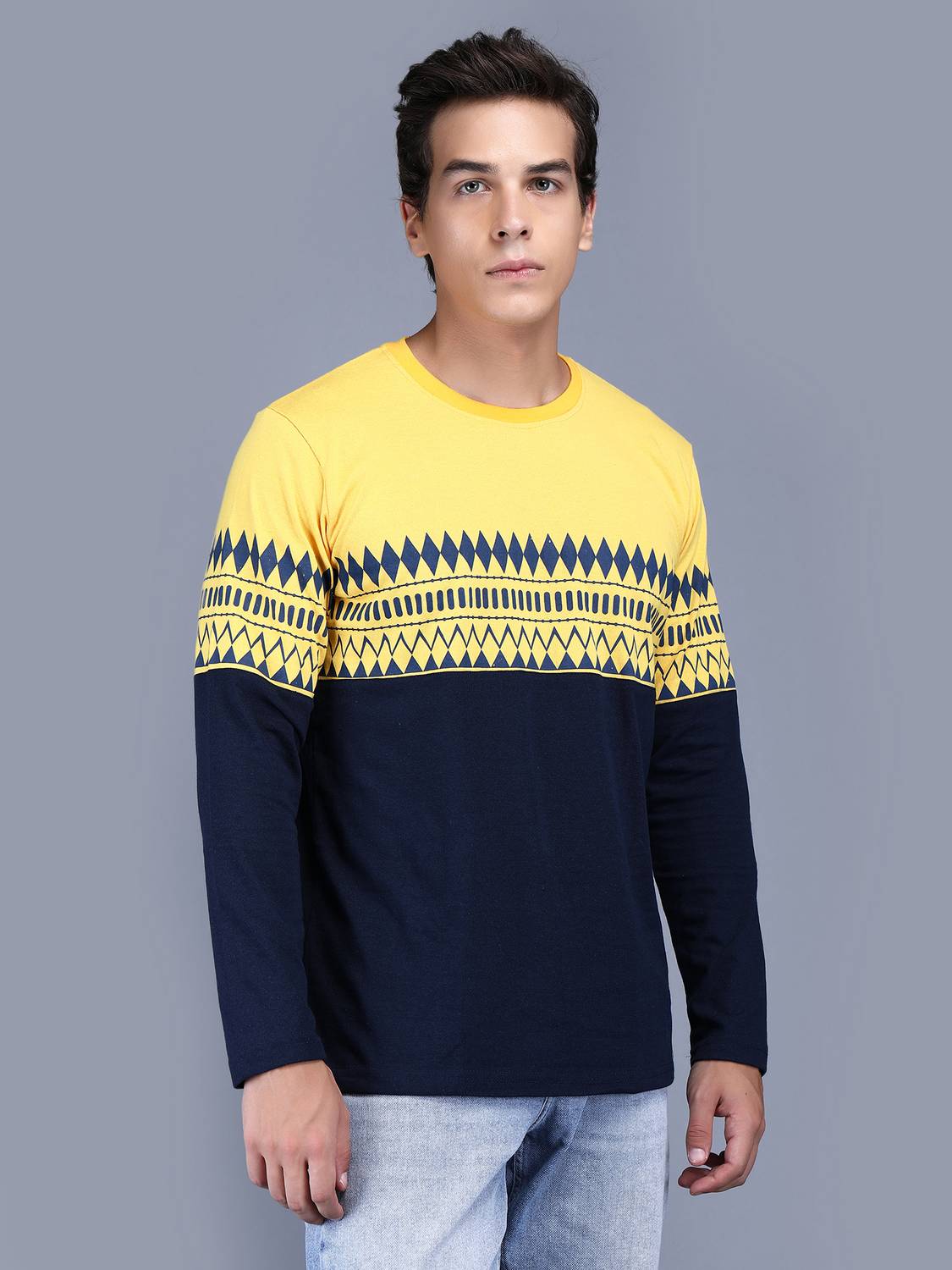 BROWN SKY Printed Men Round Neck Yellow T-Shirt