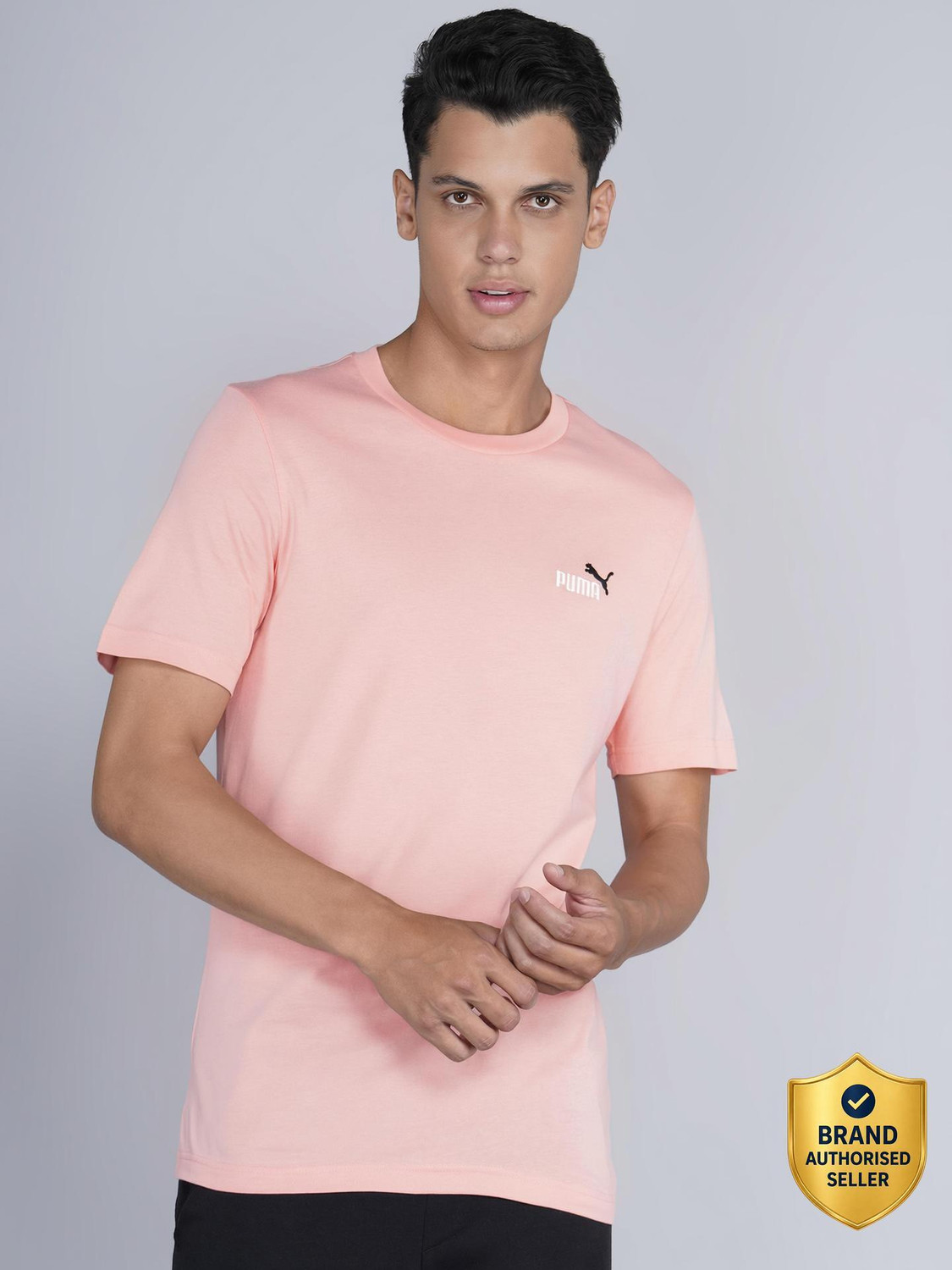 Image of PUMA Solid Men Crew Neck Pink T-Shirt