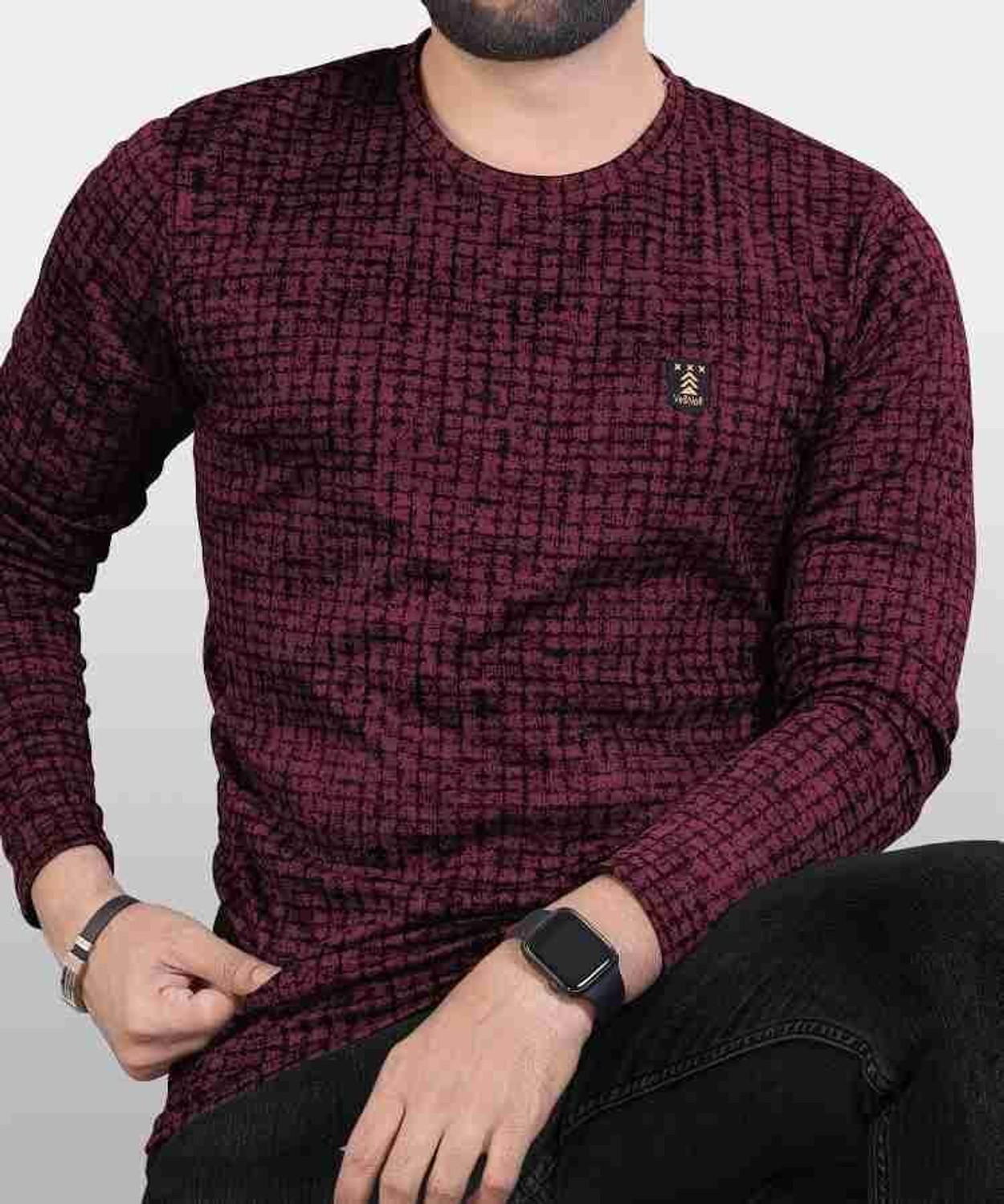 Image of HHFs Printed Men Round Neck Maroon T-Shirt
