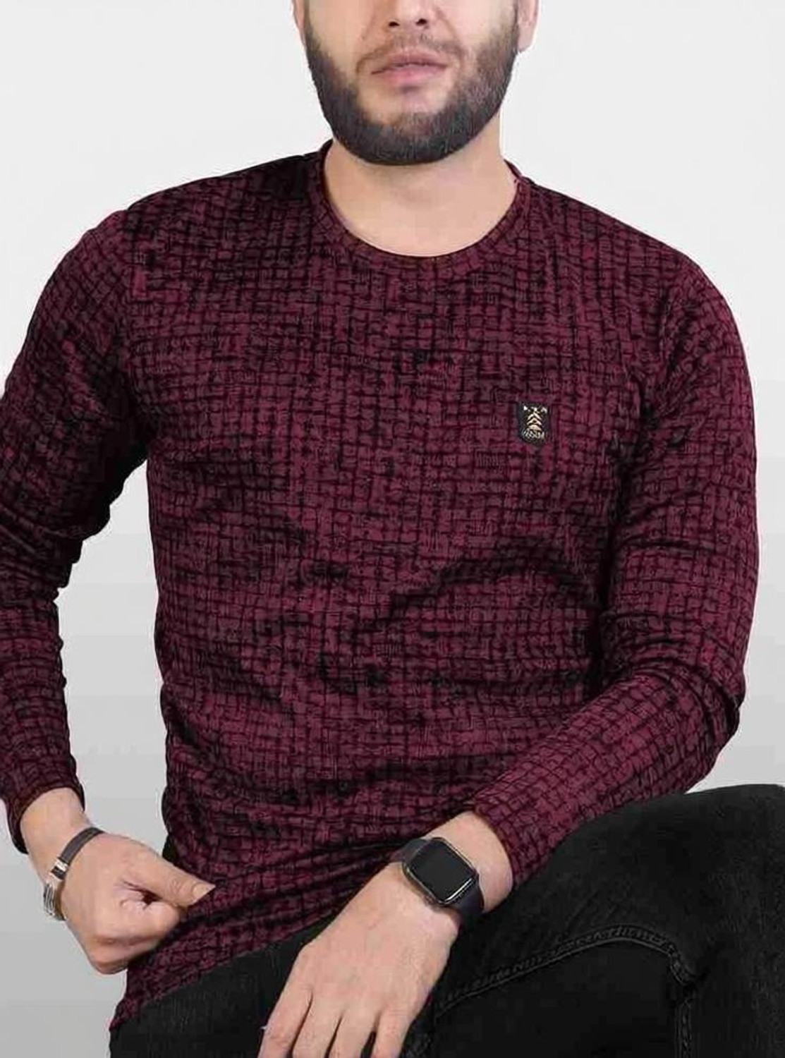 Image of HHFs Printed Men Round Neck Maroon T-Shirt