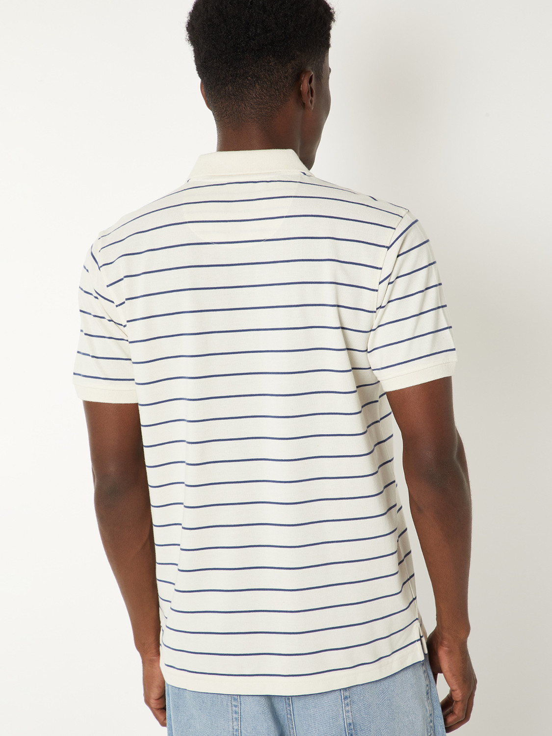 Image of MAX Striped Men Polo Neck White T-Shirt