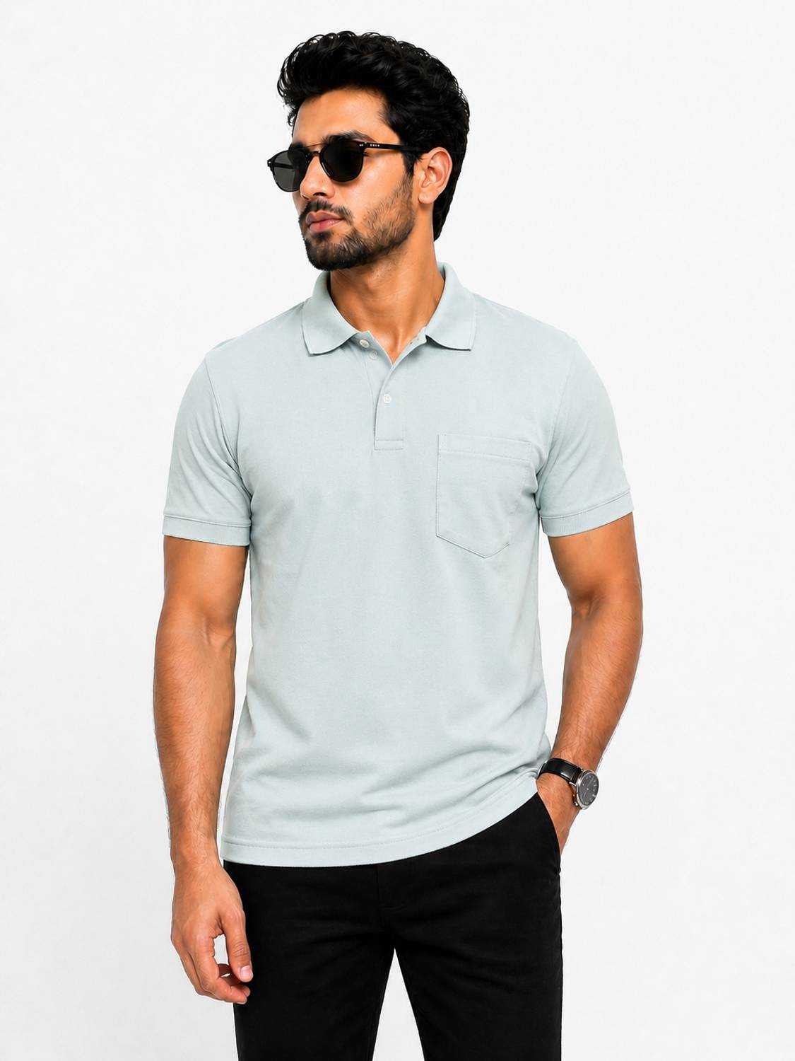 LUXANOVA Men Solid Polo Neck Polycotton Grey T-Shirt