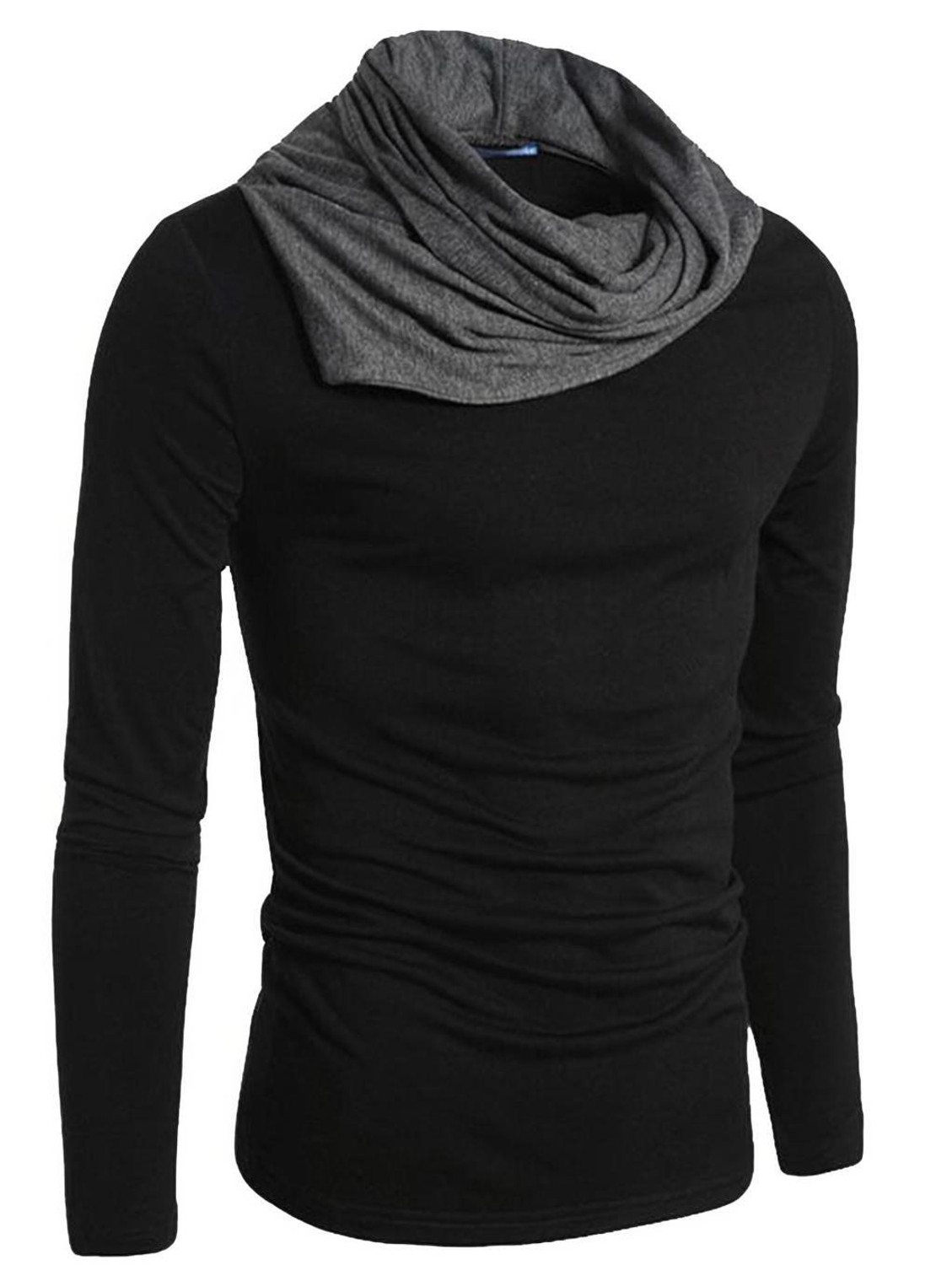Image of GLAMPANDA Solid Men Turtle Neck Black, Grey T-Shirt
