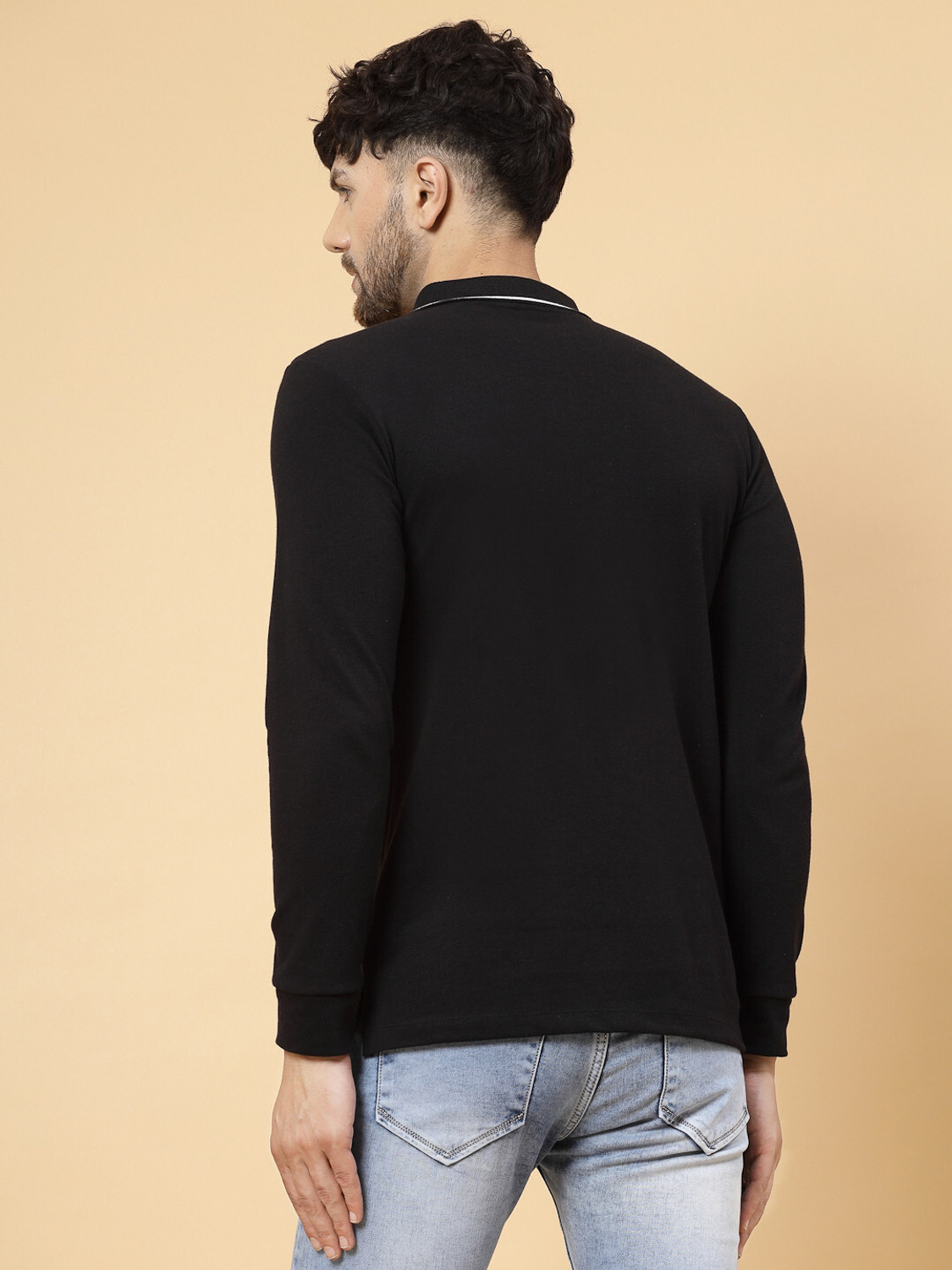 Image of RIGO Printed Men Polo Neck Black T-Shirt