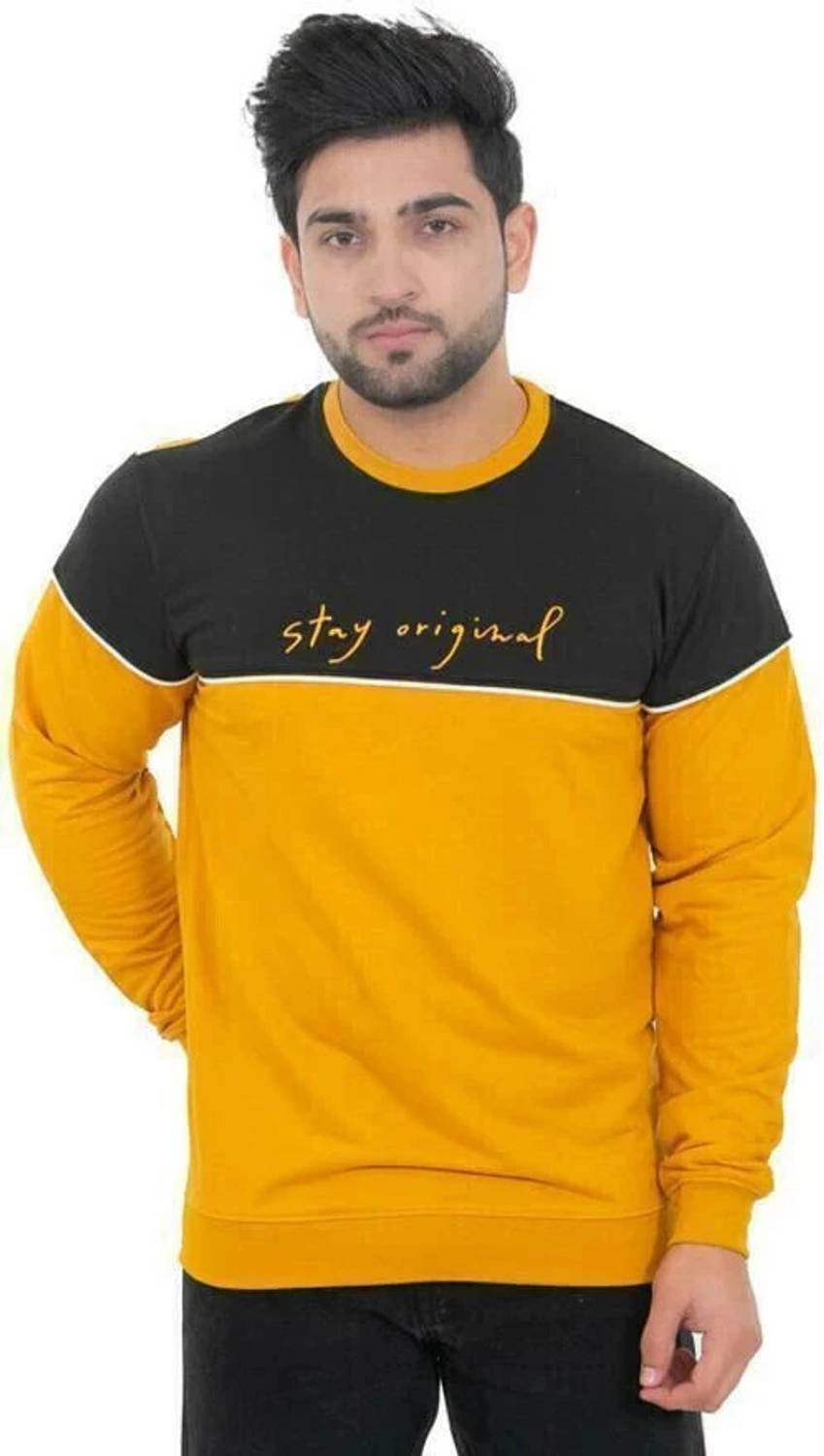 E-MAX Men Printed Round Neck Polyester Yellow T-Shirt