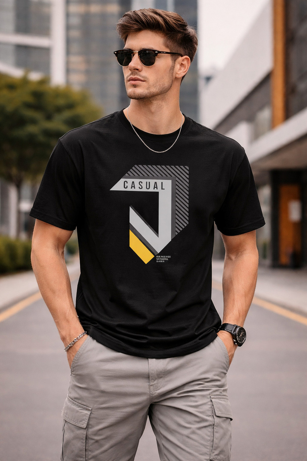 Image of ELABOT Graphic Print Men Round Neck Black T-Shirt