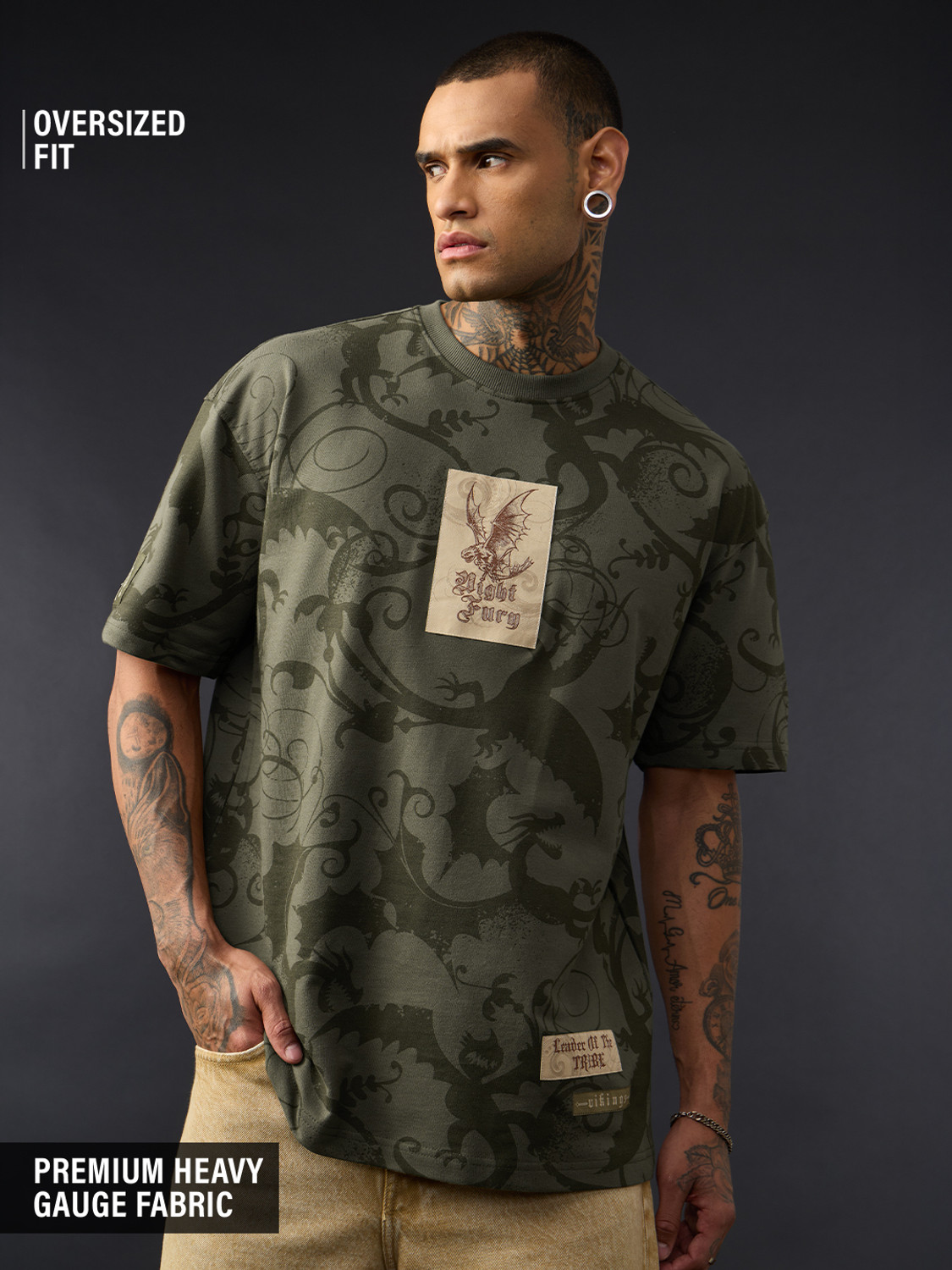 Image of The Souled Store Men Graphic Print Round Neck Pure Cotton Green T-Shirt