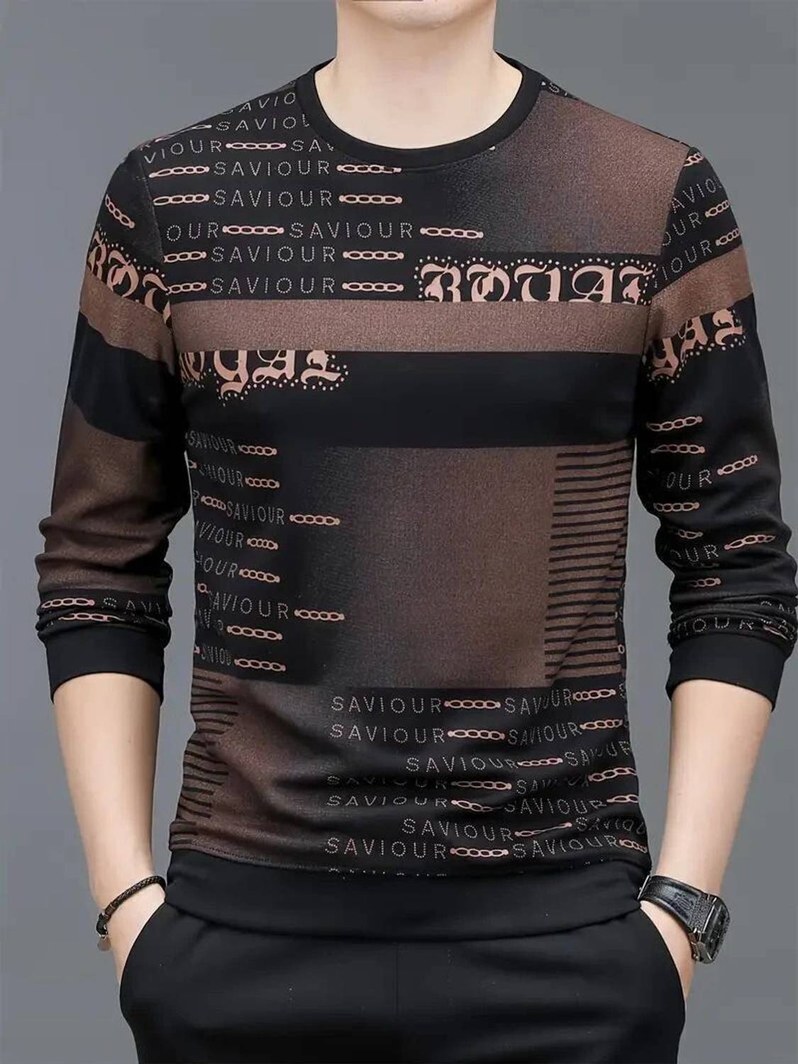 sti Men Printed Round Neck Polyester Brown T-Shirt