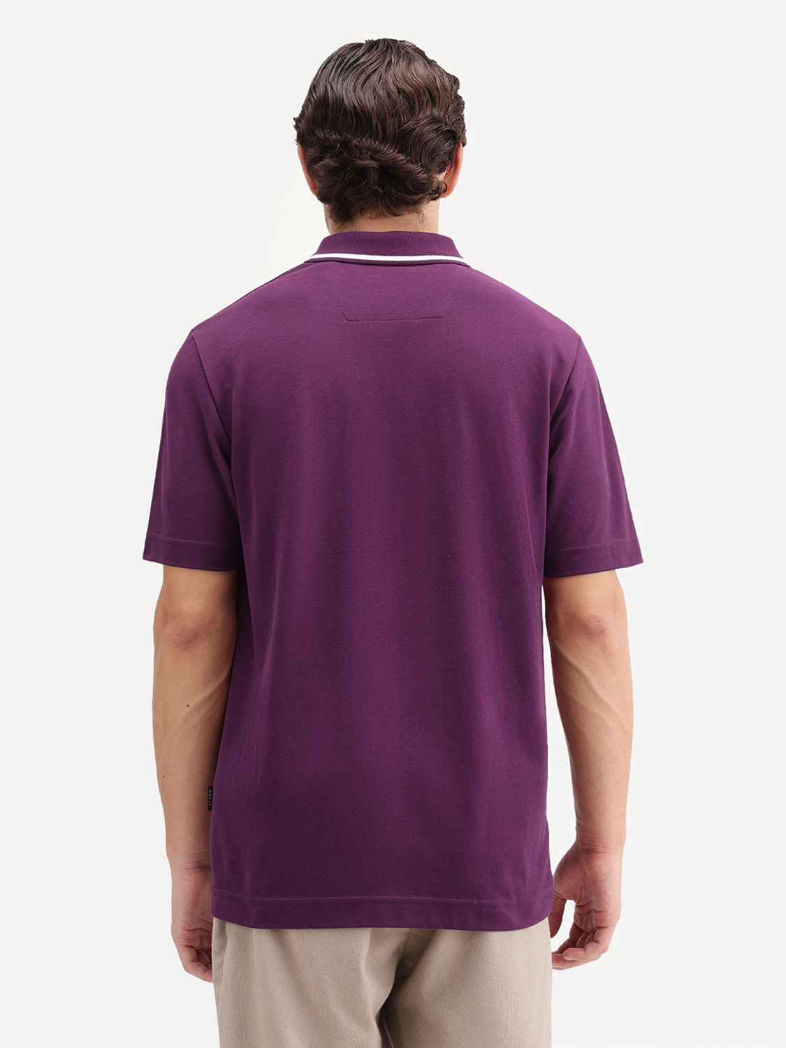 Image of RARE RABBIT Solid Men Polo Neck Purple T-Shirt